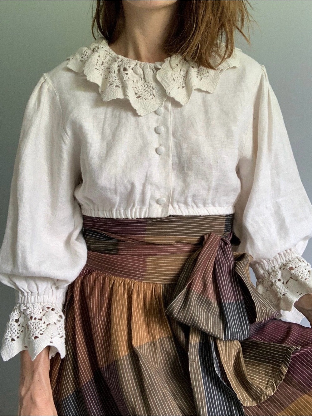 Cream Lace-Collar Button Front Blouse
